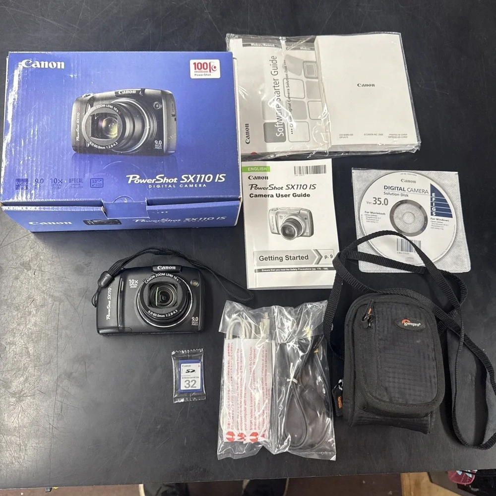 Canon PowerShot SX110 IS 9.0MP Compact Digital Camera With Box & Accessories EUC